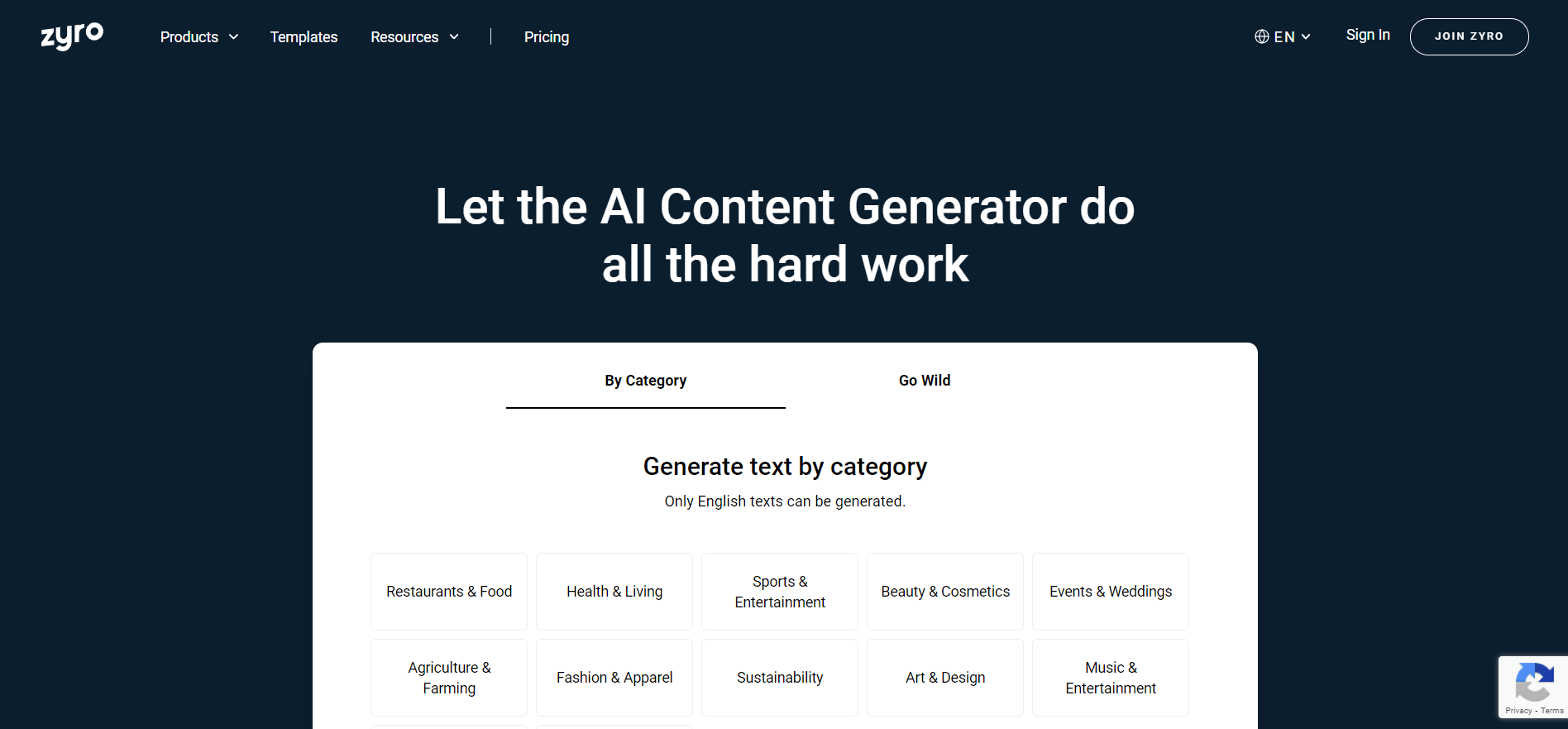 Zyro content generator