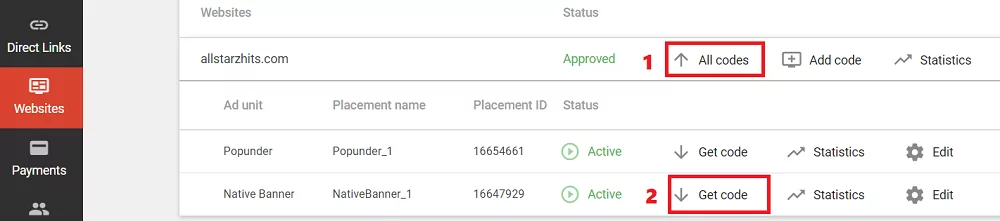 You can get Adsterra ad codes in seconds