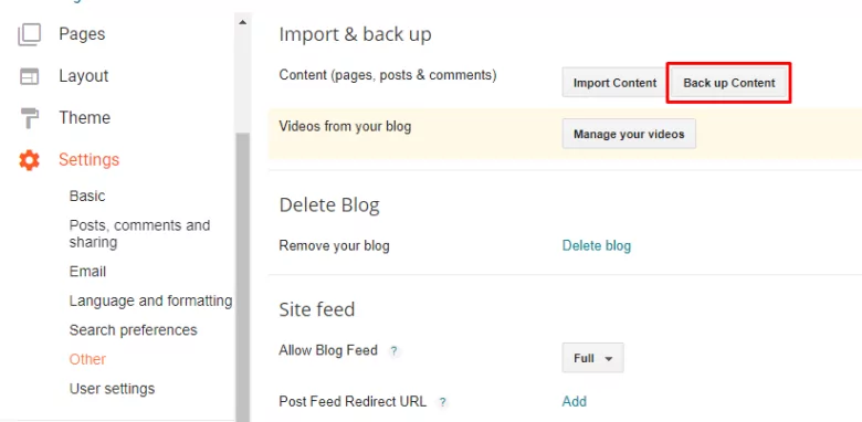 Adsterra import and back up section on blogger dashboard