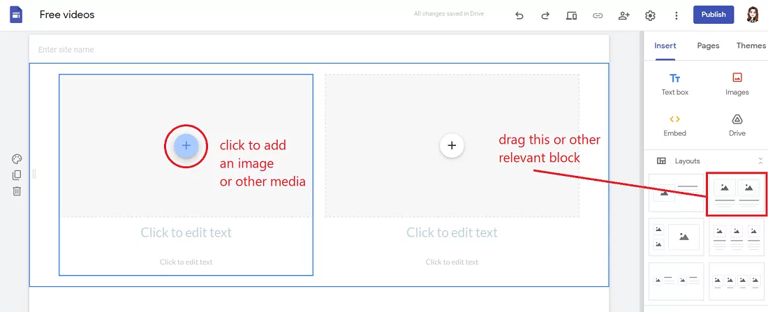Adding content blocks to your Google site