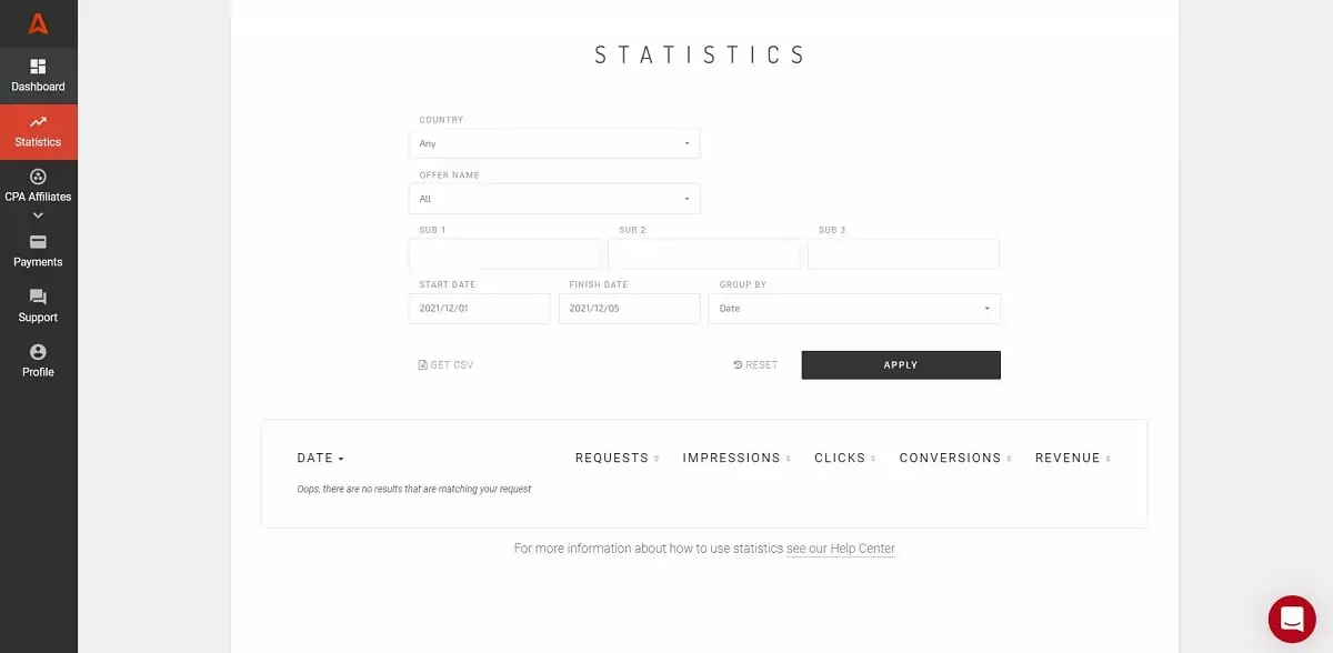 Statistics page