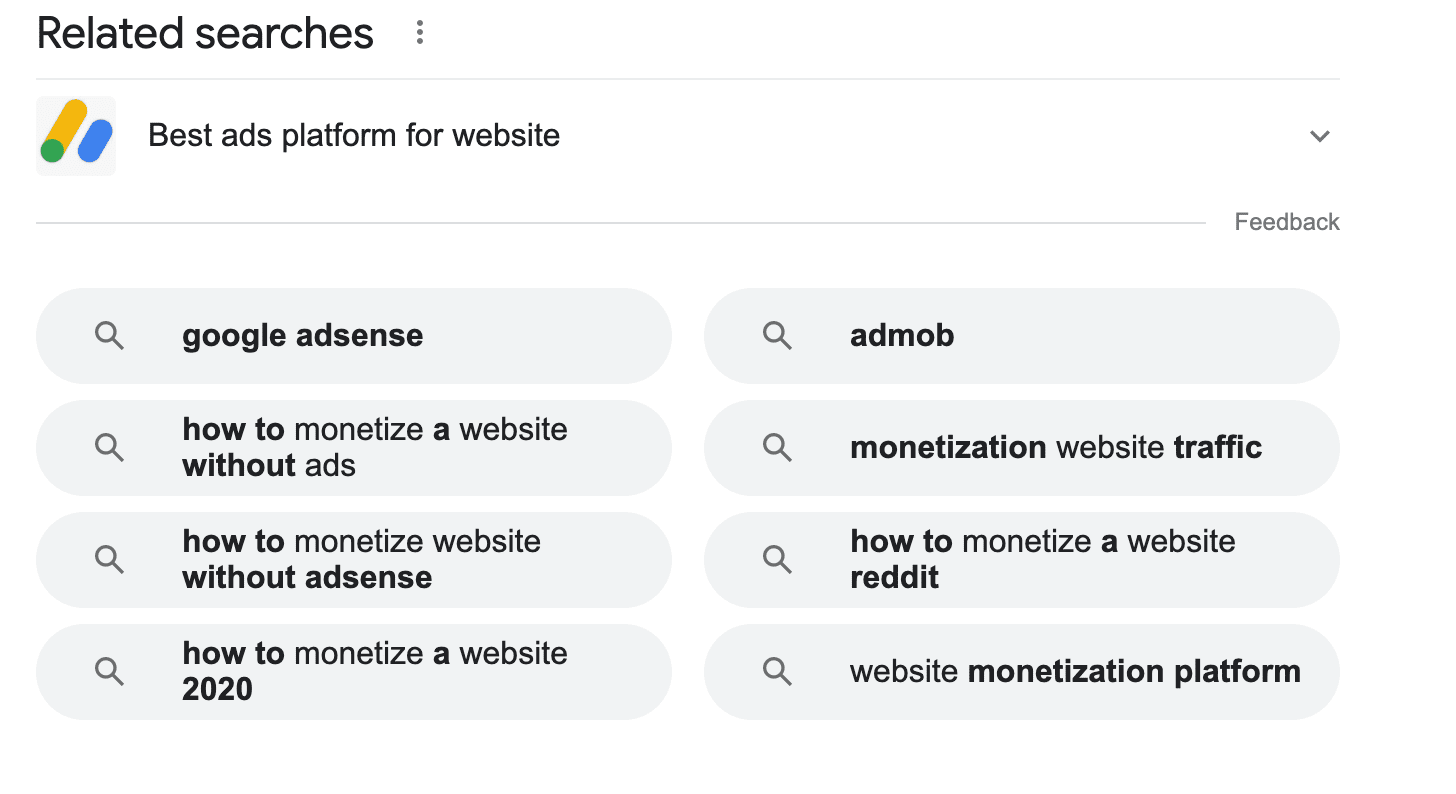 Google's Related Searches for Best ads platform for website