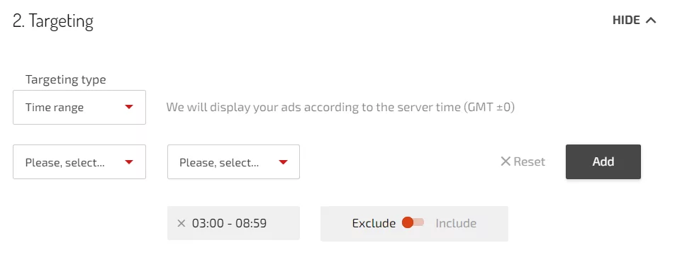 Ad campaign optimization via time range settings