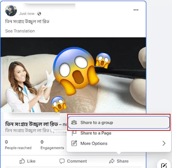 How to share a Facebook post to a group