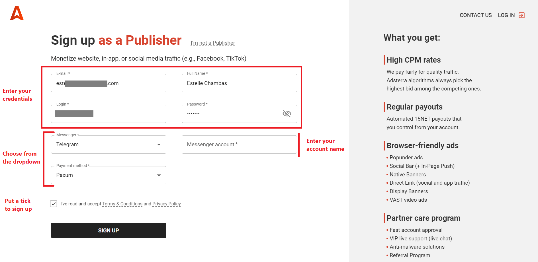 Sign up as a publisher to monetize WordPress websites