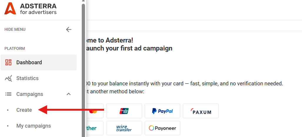 Navigation to campaign creation