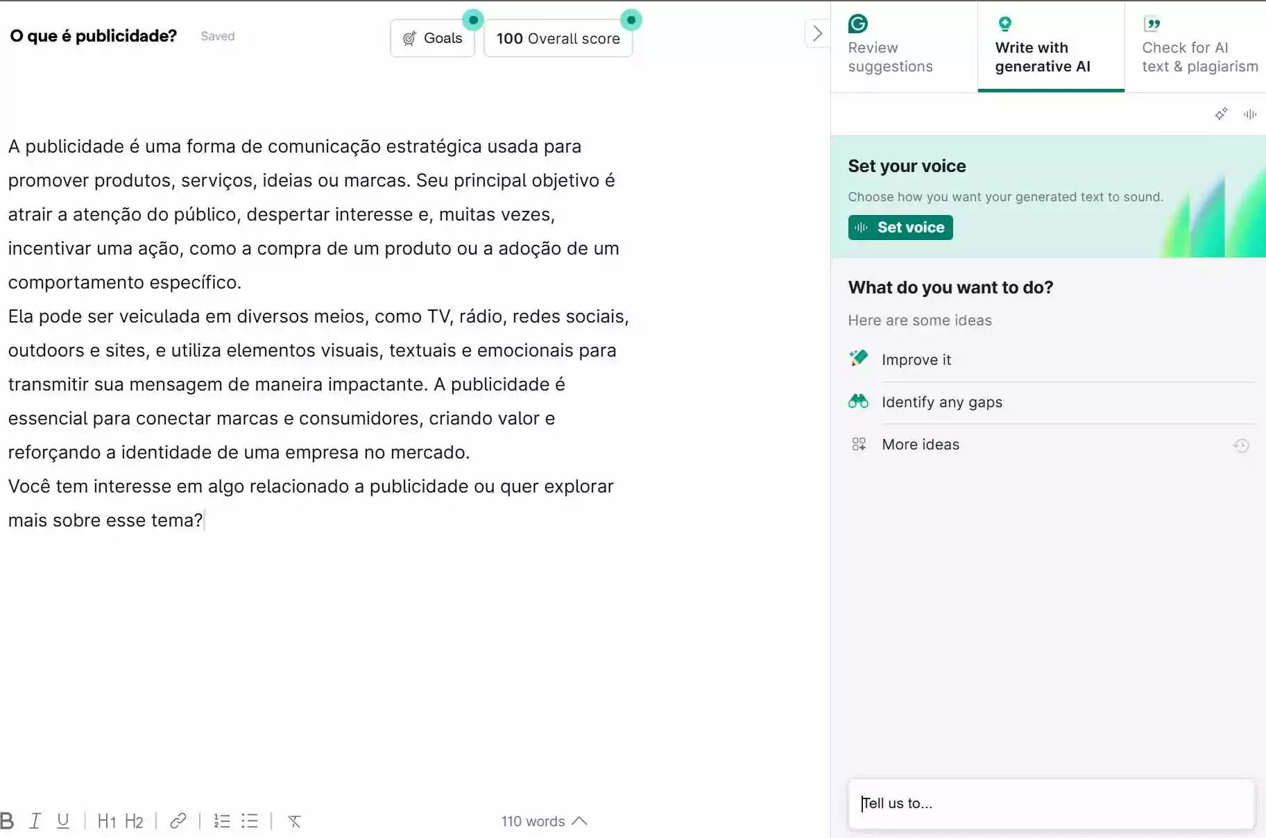 pagina-de-analise-de-textos-da-grammarly