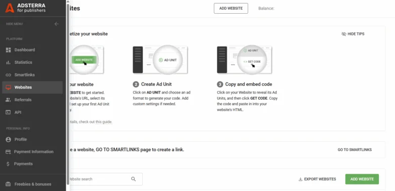 website menu
