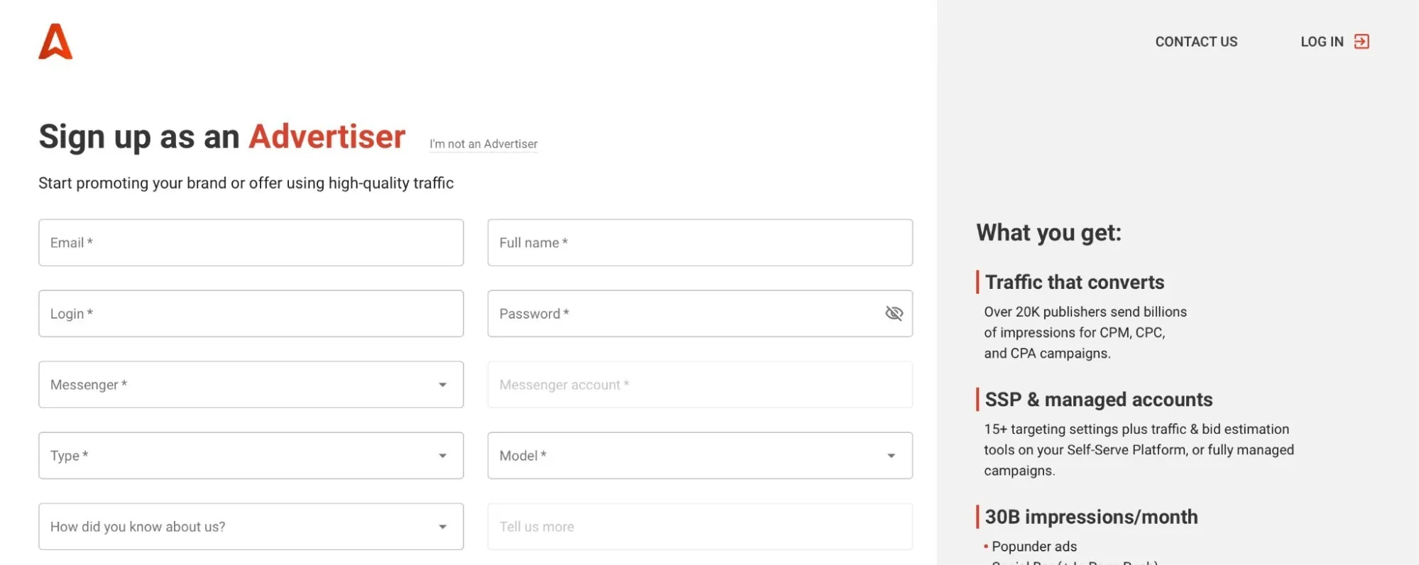 advertiser-signup-form-cpa-cpm-cpc-30B-impressions-popunder-ssp-managed
