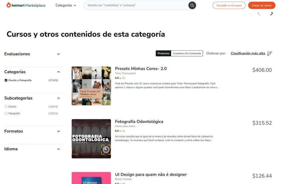 pagina de venta de cursos de hotmart