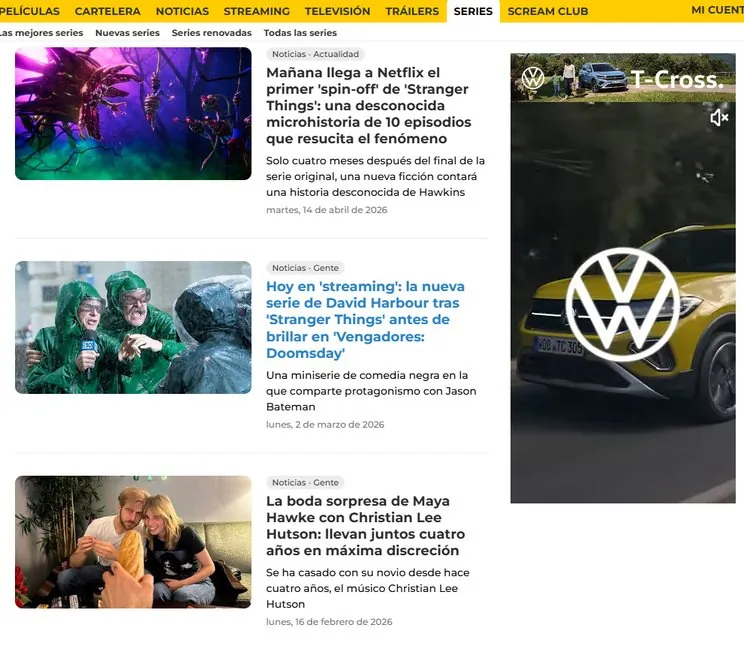 anuncio de video automatico de volkswagen en el sitio web sensacine