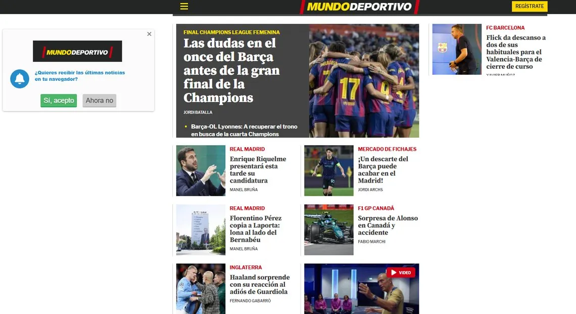 notificacion push en el sitio web mundo deportivo